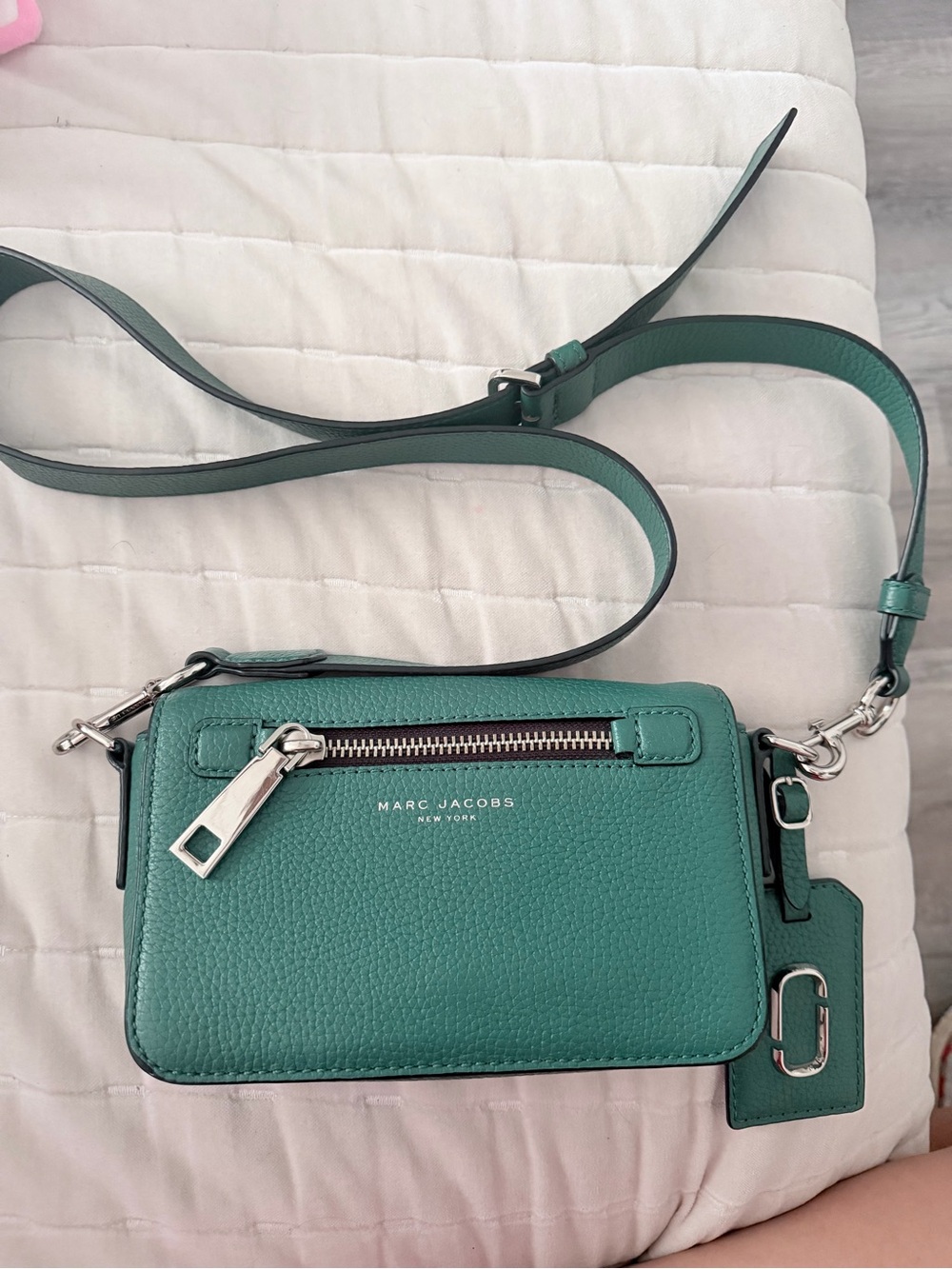 Marc Jacobs Teal Pebbled Leather Crossbody Bag with Silver Hardware